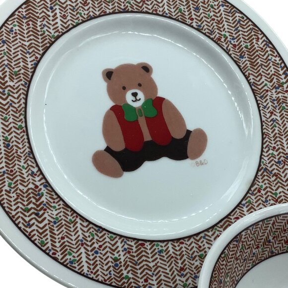 Vtg Child Porcelain Dinner Set B&D Teddy Bear Vest Bowtie Plate Bowl Handle Mug - Picture 4 of 8